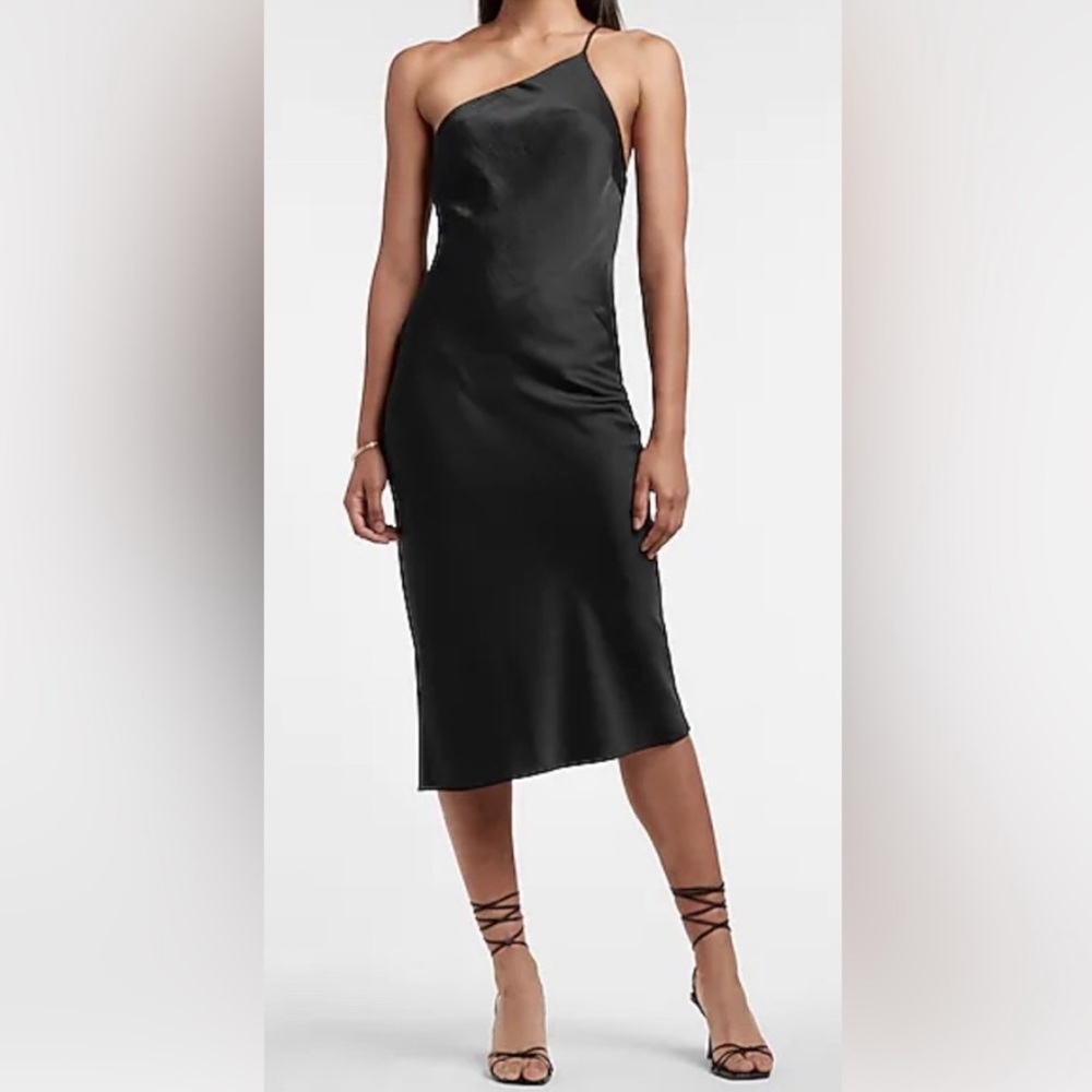 Express Satin Cross Back One Shoulder Slip Dress